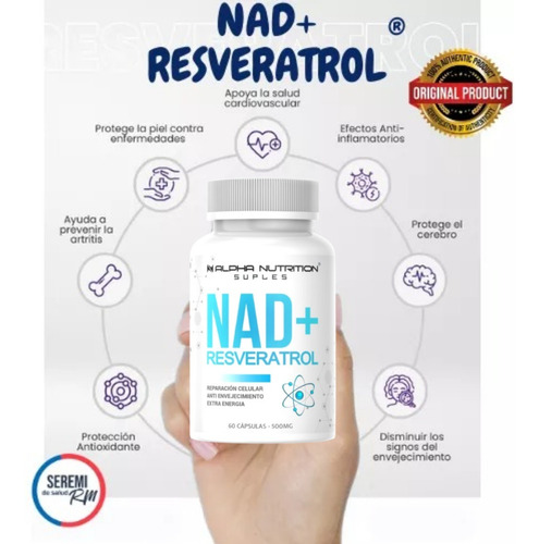 3 Frascos Nad + Resveratrol Original 60 Caps. Envio Gratis