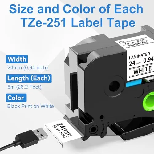 Labelife Tze-251 Cintas For Brother P Touch Pack 8