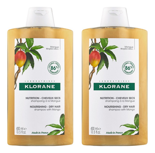 Combo X2 Klorane Mango Shampoo Cabello Seco 400ml