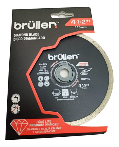 Disco Diamantado Continuo  4-1/2 Brullen Ceramica Vidrio Pvc