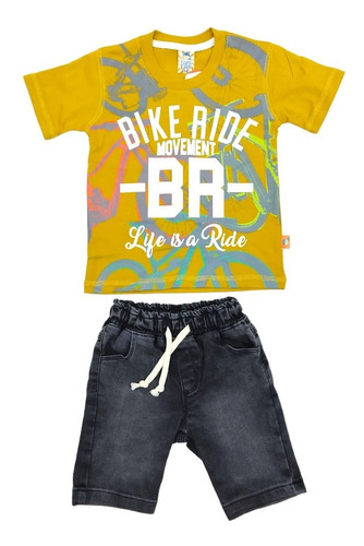 Conj Short Mezclilla Y Playera Estampado Bike Niño 2 A 6 Añ