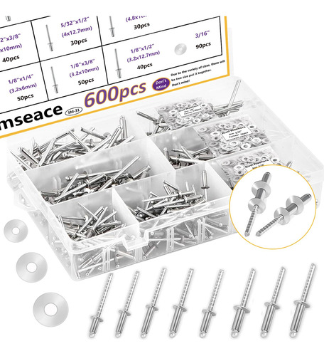 Set De Remaches Smseace , Acero Inoxidable , 600 Pcs