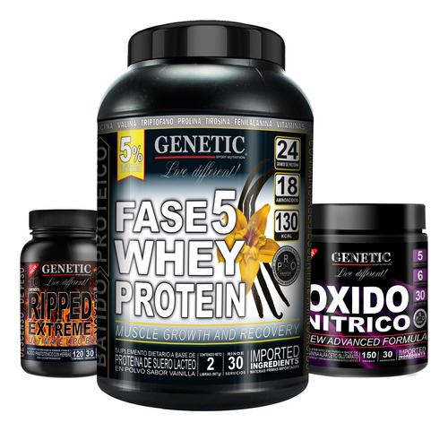 Proteína Fase 5 Quemador Ripped Black Oxido Nítrico Genetic