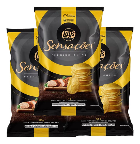 Kit 3 Batata Chips Sensações Lays Frango Grelhado 125g