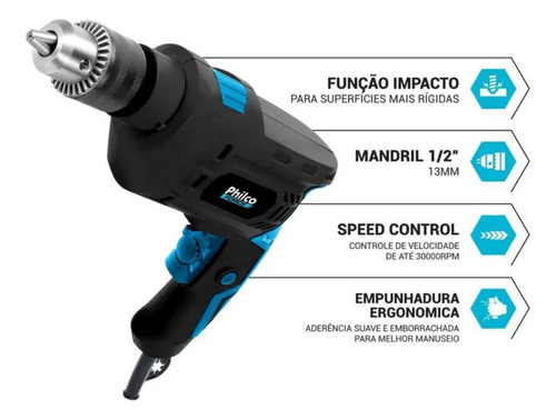 Furadeira Philco Force 3000 Rpm Mandril 13mm Pfu04 850w