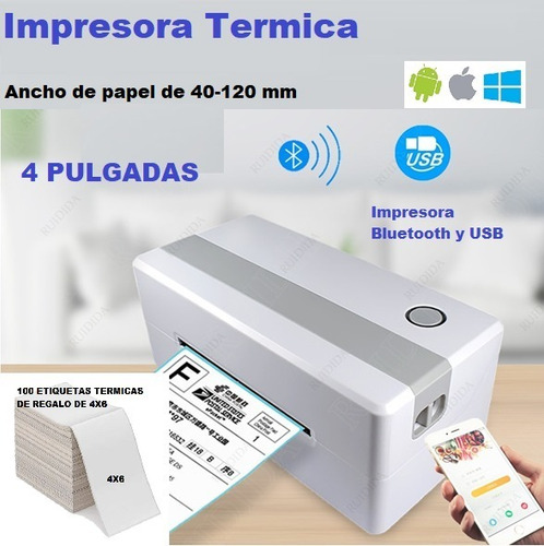 Impresora Termica De Etiquetas Bluetooth 120mm De Ancho 4x6