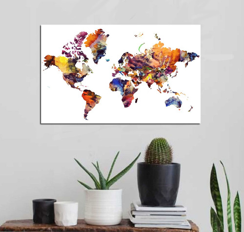 Cuadro Canvas Mapa Mundo Planeta Colores Earth Mapamundi