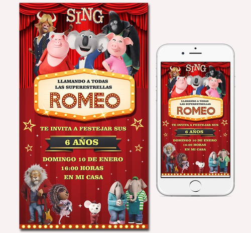 Tarjetas Invitaciones Digitales Sing Movie Canta 