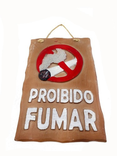 Imagem 2 de 5 de Placa Proibido Fumar Bege Em Resina