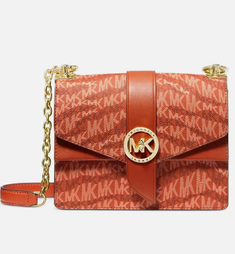 Bolsa Michael Kors Greenwich Small Animal Print Crossbody Laranja Lisa Níquel Laranja