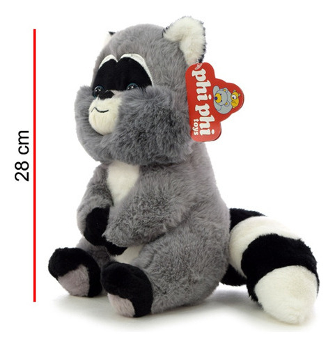 Peluche Mapache Suave 28cm Original Phi Phi Toys Gris