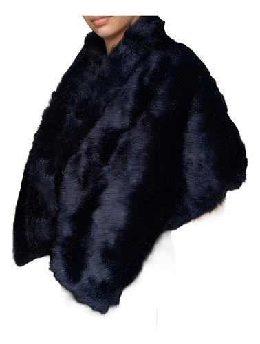 Estola Piel Sintética Peluche T/capa Grande Madrina Fiesta Azul Oscuro