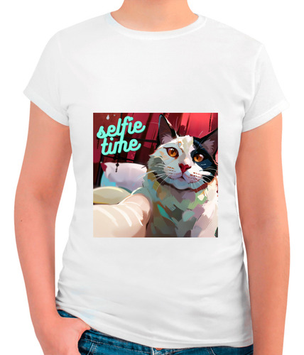 Playera Selfie Time - Gatito - Selfie - Algodón Peinado