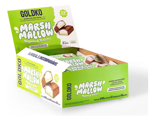 Goldko Barra De Proteína Marshmallow Vegano 12 Unid 50g 600g