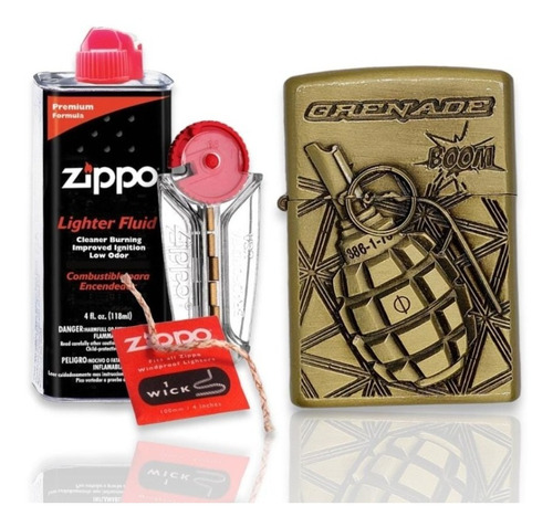Kit Zippo / Gas Mecha Piedra + Encendedor Tipo Zippo Bomba2