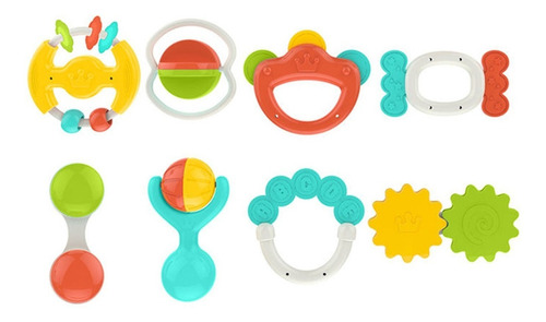 Set De Rasca Encías Y Sonajeros Para Bebé Huanger X 8 Piezas Color Arcoiris