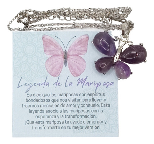 Imagen 5 de 10 de Amatista Collar Mariposa Mujer Cadena Joyería Acero Plata