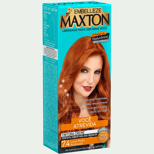 Tinta De Cabelo Maxton Ruiva+atrev Louro Médio Acobreado 7.4