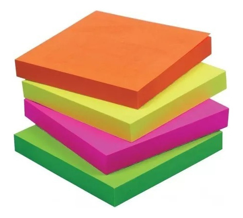 Bloco De Notas Adesivas 4 Cores Neon Quadrado Post It 100fls