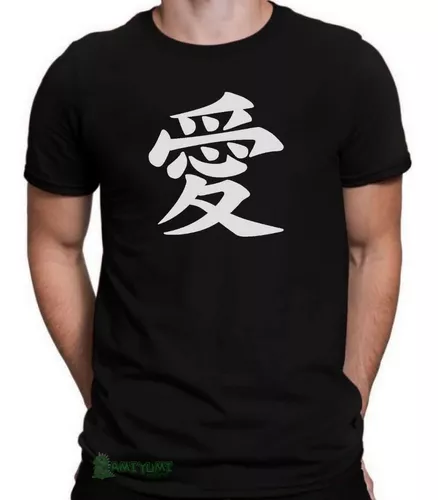 Redkanji amor símbolo t camisa masculina algodão 6xl amor japonês