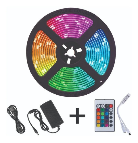Luz Led Multicolor Rgb Luz 5mts + Control + Adaptador