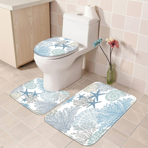 Juego De 4 Cortinas De Ducha De Playa, Juego De Baño Azul Y