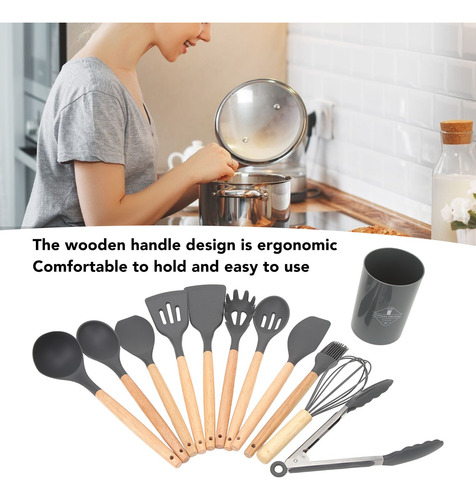 Utensilios De Cocina De Silicona Con Mangos De Madera 12 Pcs