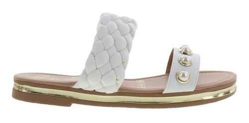 Sandalias Casuales De Piso Doble Tira Con Perlas Mujer
