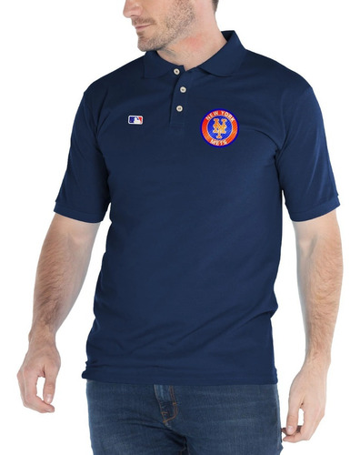 Playera Polo Mlb Mets De Nueva York Logo Holográfico Mod. 02