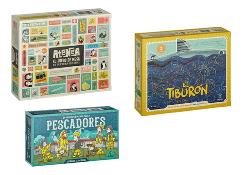 Combo Juego De Mesa Pescadores + Atenea + El Tiburón Maldon 