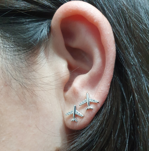 Aros De Plata Con Circones Diseño Avion S925