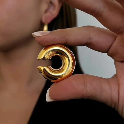 Aretes De Oro Grueso Para Mujer, Aretes Falsos Huggie Redond