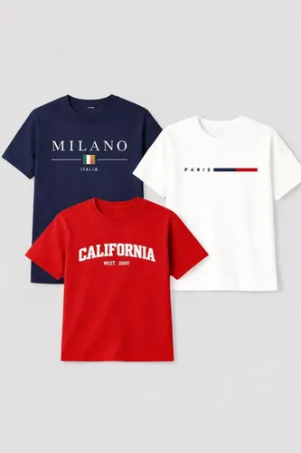 Kit 3 Camisetas Algodão Milano Paris Califórnia Masculina - R$ 57