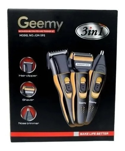 Maquina Afeitadora Recargable 3 En 1 Patillera Geemy Gm-595