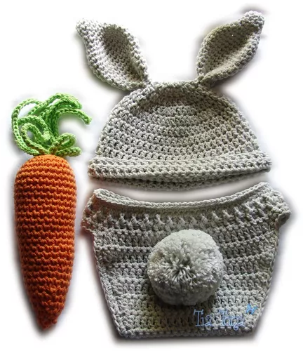 Cartero obvio invernadero Disfraz De Conejo Y Zanahoria Tejido Crochet Bebés Book Foto