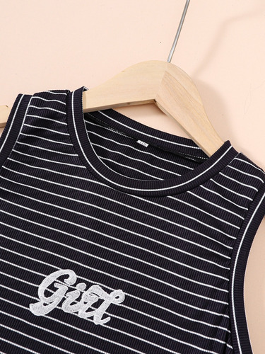 Conjunto De Pantalones Y Camiseta Sin Mangas A Rayas Con Let