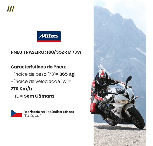 Pneu Z 750 800 1000 Zx6 180/55-17 Tl Mitas Sport Force +