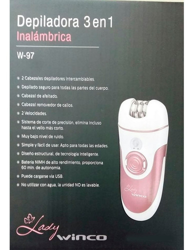 Imagen 4 de 4 de Depiladora Electrica Recargable Winco W-97 Oferta 6 Cuotas !