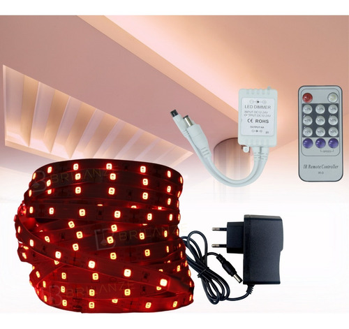 Fita Led Vermelho 3528 5m Ip20 Controle Remoto Dimmer Efeito Tensão de operação 12V 110V/220V