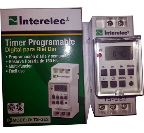 Imagen 2 de 2 de Timer Digital Programable Riel Din 3600w 16a Interelec Ge2
