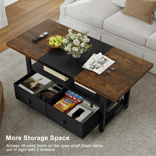 Mesa Auxiliar Rectangular 2 Niveles Estante 2 Cajones 116 Cm