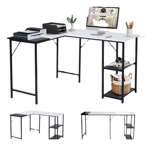 Escritorio En Forma De L Para Computadora, 124 Cm, Blanco