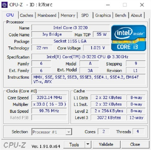Imagen 3 de 3 de Procesador Intel Core I3 3220 3ra Gen. Dualcore 3.3ghz Oem