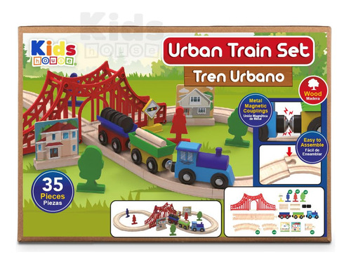 Kids House Juego De Tren Urbano De Madera Con 35 Piezas Set