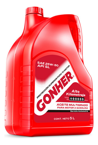 Aceite De Motor Mineral 25w50 5 Lts Gonher Alto Kilometraje