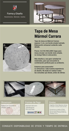 Tapa De Mesa Mármol Carrara, Circular - Forma Y Diseño