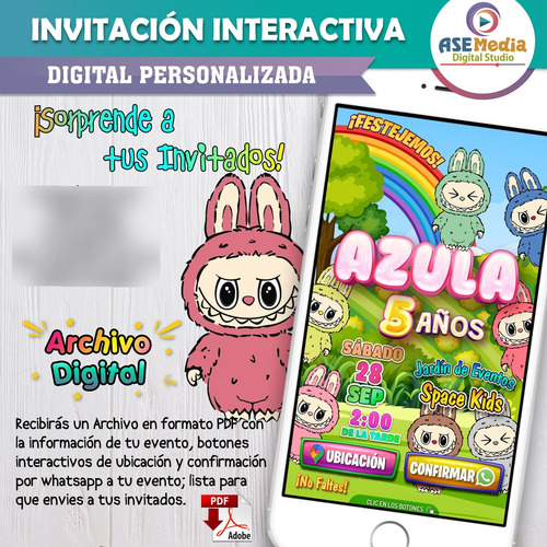 Invitación Interactiva Labubu Boton Mapa Y Whatsapp Labubu