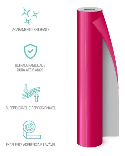 Adesivo Vinil Brilho Rosa Fúcsia Mimo - 30cm X 2,5m