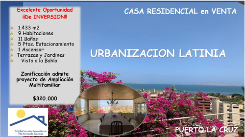 Casa Quinta Urbanización Latinia  Puerto La Cruz Venta Con Proyecto De Ampliación Y/o Construcción Multifamiliar Vista A La Bahia De Pozuelo