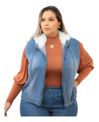 Roupas Grandes Feminina Colete Jeans  Plus Size Com Lycra